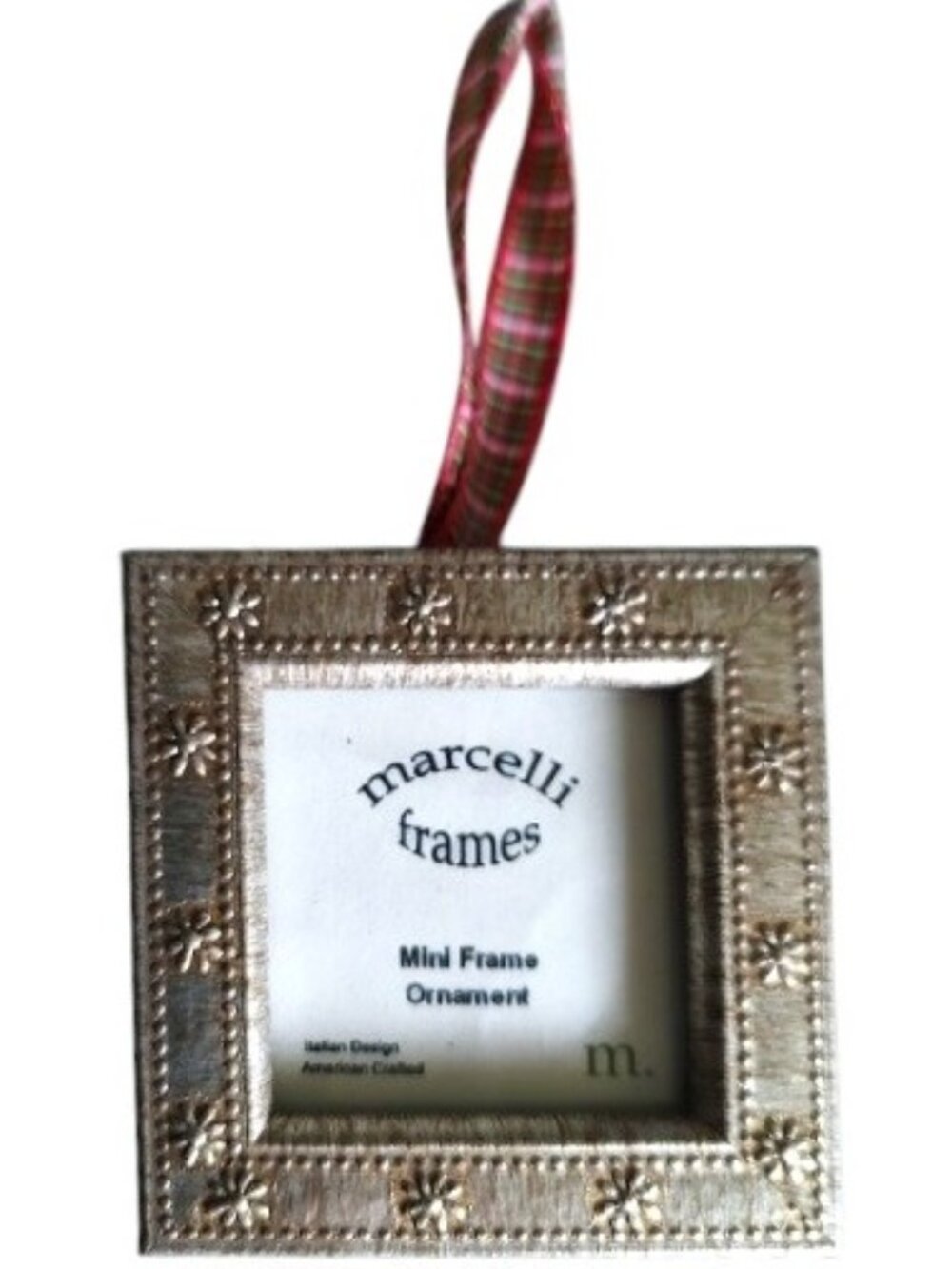 Metallic-look Mini Frame Ornament with Plaid Ribbon